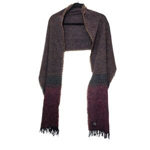 Celtic Kerry Woollen Mills 15" X 90" Fringed Wool Old Money Scarf Purple & Red